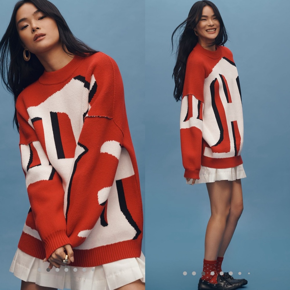 Anthropologie Maeve oversized graphic Monogram Sweater